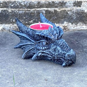 Dragon Candleholder Polyresin Dragonhead Tealight Altar Metaphysical Ritual Gothic Mythical Creatures Fantasy Sculpture Medieval Magic Spell