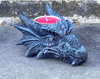 Dragon Candleholder Polyresin Dragonhead Tealight Altar Metaphysical Ritual Gothic Mythical Creatures Fantasy Sculpture Medieval Magic Spell