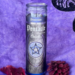Pentacle Protection Candle Frankincense Spell Meditation Wiccan Altar Ritual Seven Day Vigil Blue Glass Jar Witch Magick Work Spiritual Tool