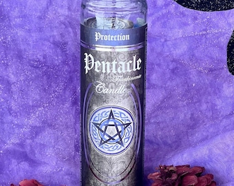 Pentacle Protection Candle Frankincense Spell Meditation Wiccan Altar Ritual Seven Day Vigil Blue Glass Jar Witch Magick Work Spiritual Tool