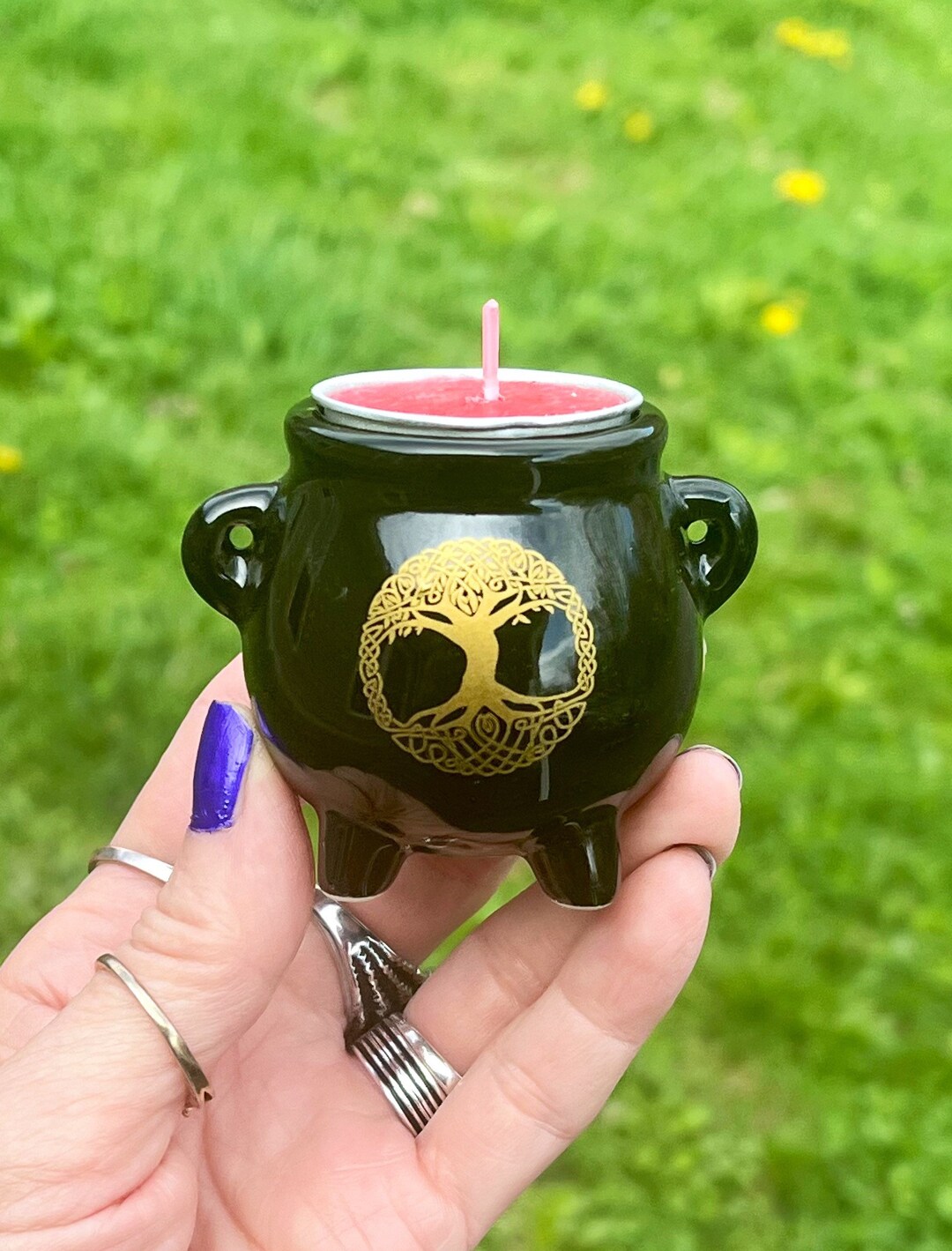 Celtic Tree of Life Mini Ceramic Cauldron Candle Holder Incense Burner