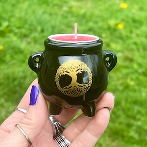 Celtic Tree of Life Mini Ceramic Cauldron; Candle Holder; Incense Burner; Wiccan; Witch; Pagan; Ritual; Altar; Spell-Crafting Tool