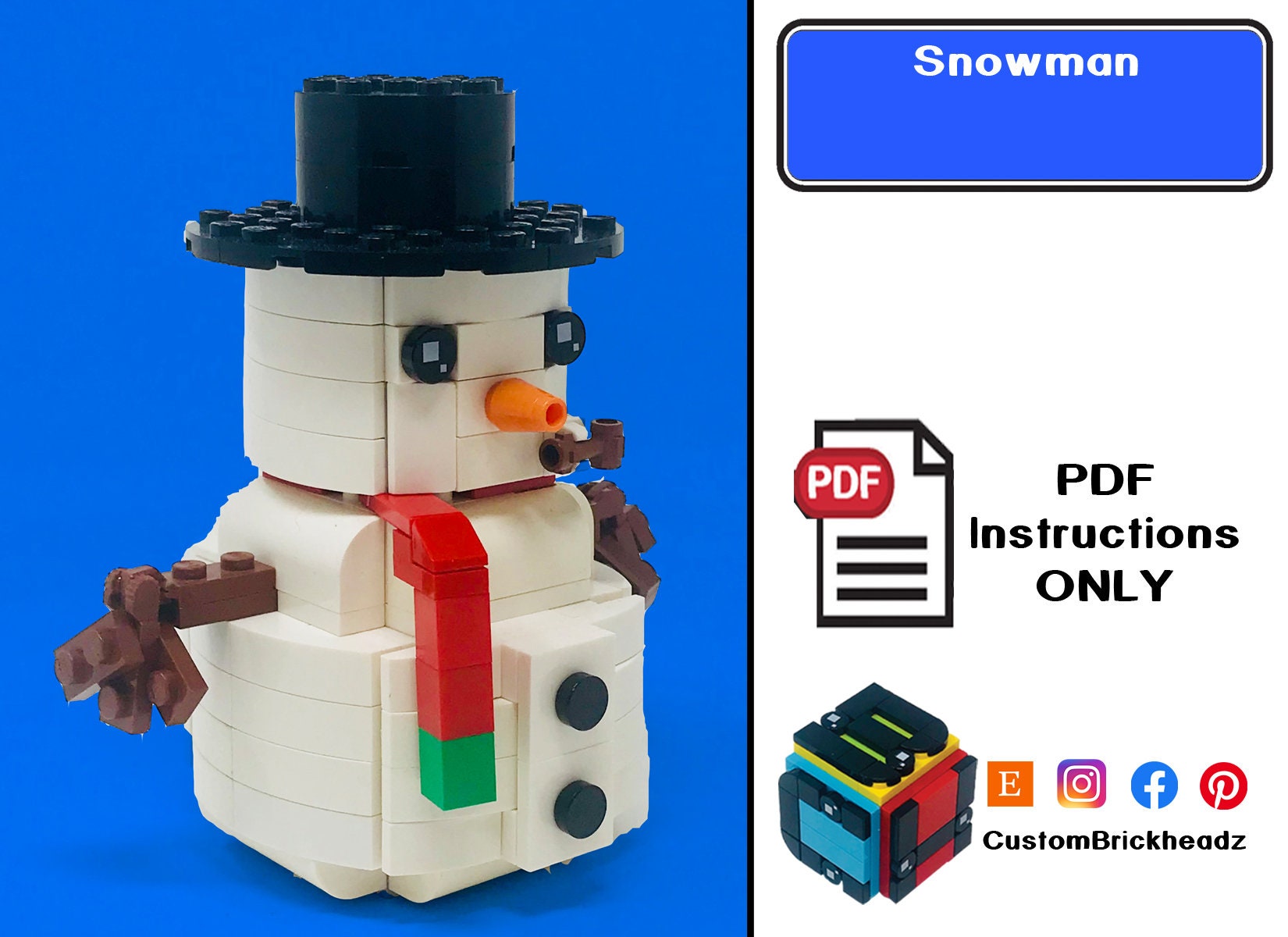 PDF Download NO BRICKS Christmas Snowman Custom Brick Set