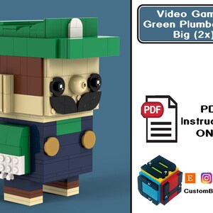 PDF Download (NO BRICKS!): )  Green Plumber Bro Mushroom (2x the size!) Custom Custom Brick Set