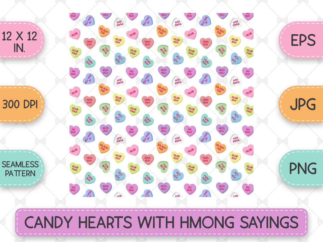 Hmong Seamless Pattern, Hmong Candy Hearts Seamless Pattern, Hmong