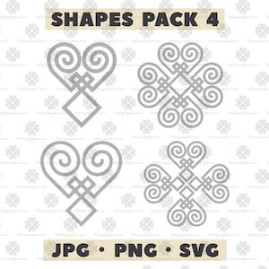Hmong Heart and Chinese Knot Inspired Design, Hmong Design, Heart Motif, Elephant&#39;s Foot - Shapes Pack 4 -Personal and COMMERCIAL Use