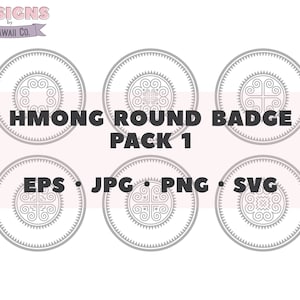 Hmong Design, Ronde Badge/Logo Design, Hmong SVG, Etnisch Motif Cut File, Light Design op donkere achtergrond - Persoonlijk en COMMERCIEEL gebruik
