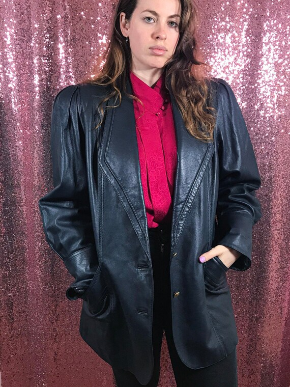 RIVOLI: Vintage Leather 80s/90s - NAVY Blazer