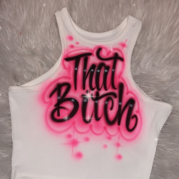 Custom Airbrush White Ribbed Crop Tank Top, Personalized Name Crop Tank, Racerback White Womens Tank