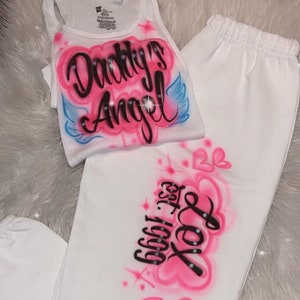 Custom  Personalized Airbrush Name 2 Piece Set / Personalized Wife Beater Tank Top Sweatpants Set / 90&#39;s Outfit / Gift For Her