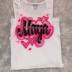 Custom Airbrush White Ribbed Tank Top, Personalized Name Wife Beater tank, Racerback White Womens Tank