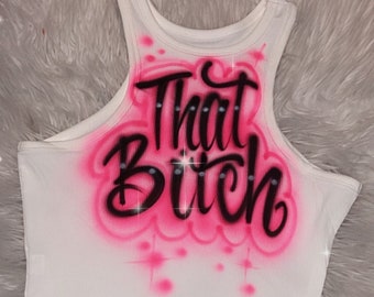 Custom Airbrush White Ribbed Crop Tank Top, Personalized Name Crop Tank, Racerback White Womens Tank