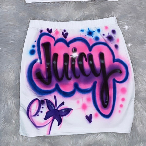 Custom Personalized Airbrush Outfit/ Crop Top Skirt Set /2000s clothing/ Outfit for woman