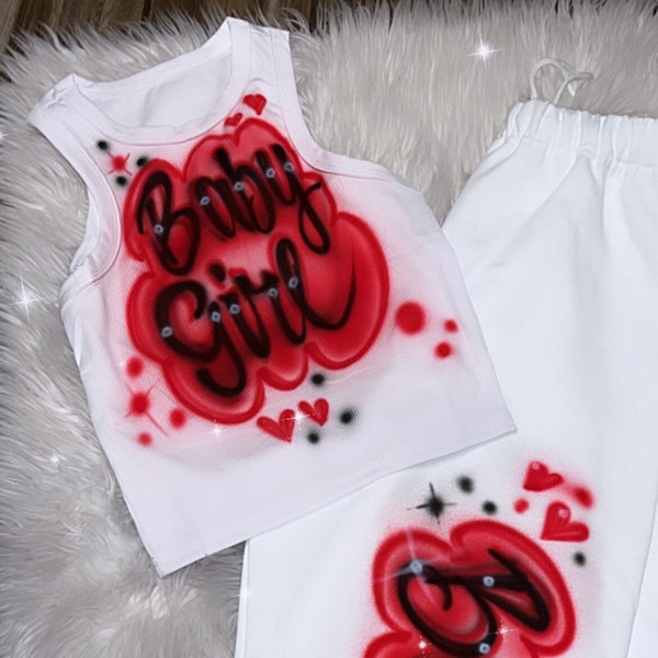 Custom  Personalized Airbrush Name 2 Piece Set / Personalized Wife Beater Tank Top Sweatpants Set / 90's Outfit / Gift For Her