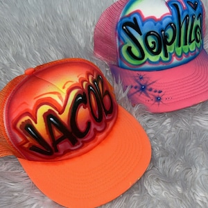 Custom Airbrush Trucker Hat Personalized Name Mesh Hat Baseball Cap Hot Fun Summer Beach Vacation Getaway Headwear
