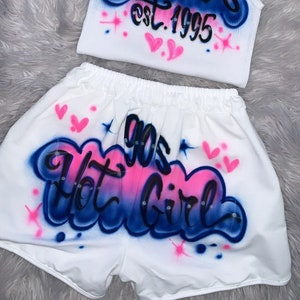 Custom  Personalized Airbrush Name Shorts White Beater Set /Freaknik outfit for woman