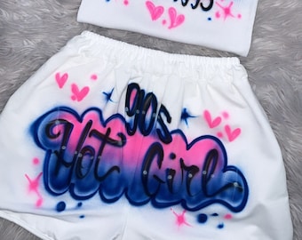 Custom  Personalized Airbrush Name Shorts White Beater Set /Freaknik outfit for woman