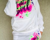 Custom Airbrush Name 3 Piece Set Personalized Hoodie Sweatpants T-shirt Spray Paint Outfit Gift Set for Her