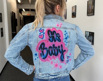 Custom Airbrush Jeansjacke / Jeansjacke mit Namen / Jeansjacke mit Namen / Geschenk für Sie