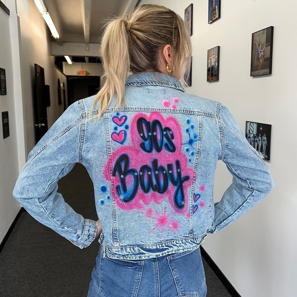 Custom Airbrush Denim Jacket / Name Denim Jacket / Women Jean Jacket / Gift for her