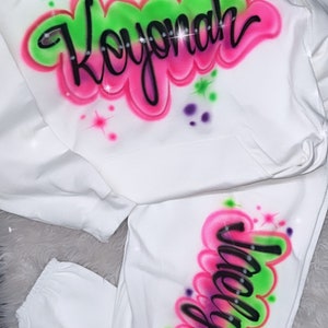 Custom Airbrush Name 2 Piece set Hoodie Sweatpants Personalized Airbrush Outfit 90&#39;s outfit