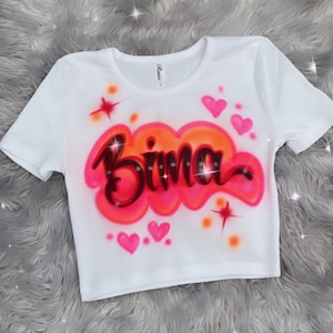 Custom Airbrush Crop T-shirt. Personalized Name crop Tee. Women&#39;s Crop Tee
