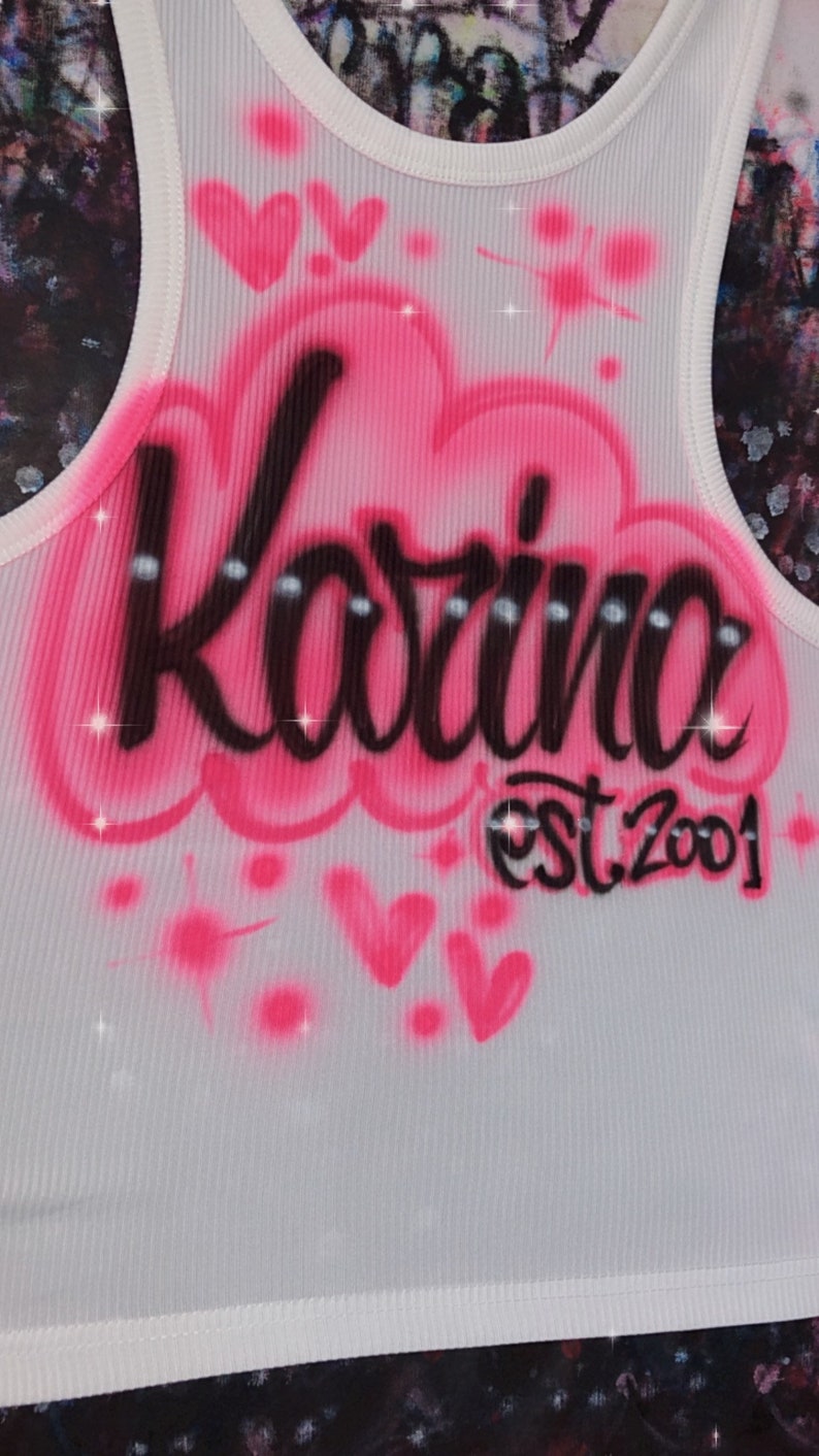 Custom Airbrush White Ribbed Crop Tank Top, Personalized Name Crop Tank, Racerback White Womens Tank image 9