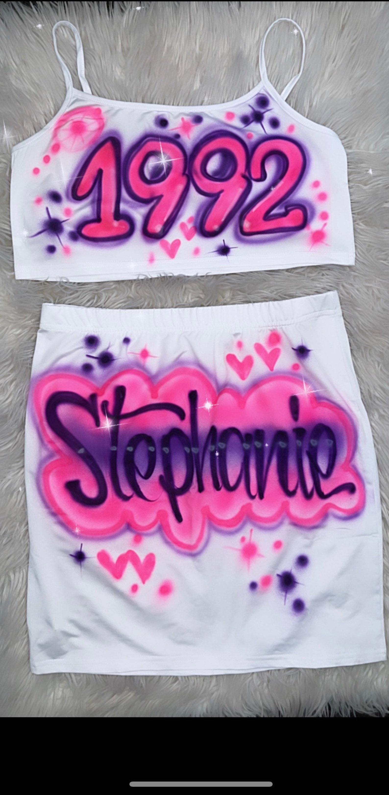 Custom Personalized Airbrush Outfit/ Crop Top Skirt Set /2000s Clothing
