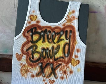 Custom Airbrush White Ribbed Tank Top / Concerts outfit idea/Personalized Festival Wife Beater tank, Racerback White WomensTank