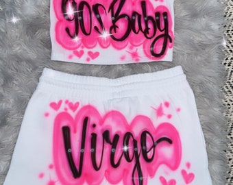 Airbrush Tube top Set / Personalized tube top Shorts Set/ 90s freaknik outfits, Freaknik outfit for her