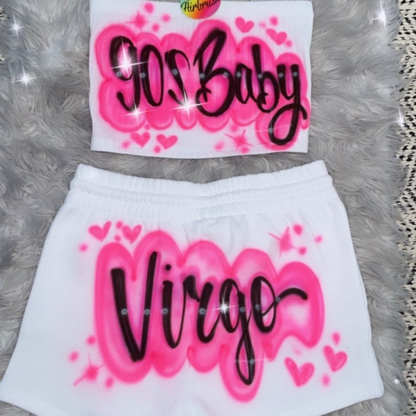 Airbrush Tube top Set / Personalized tube top Shorts Set/ 90s freaknik outfits, Freaknik outfit for her