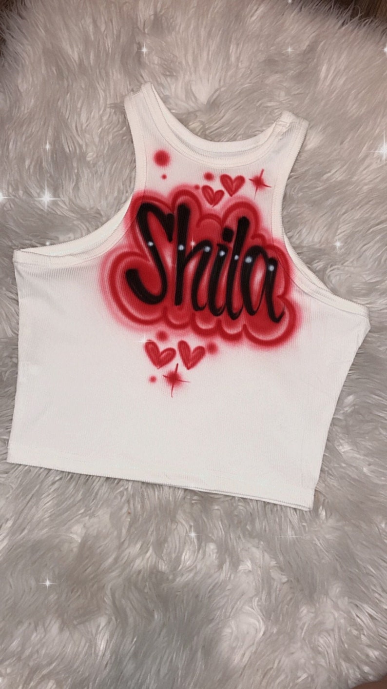 Custom Airbrush White Ribbed Crop Tank Top, Personalized Name Crop Tank, Racerback White Womens Tank image 5