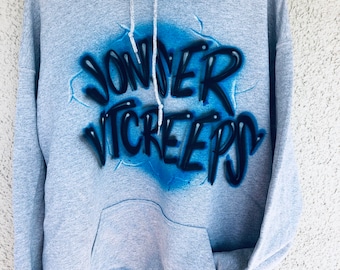 Sudadera con capucha gris con aerógrafo y nombre personalizado, estilo años 90