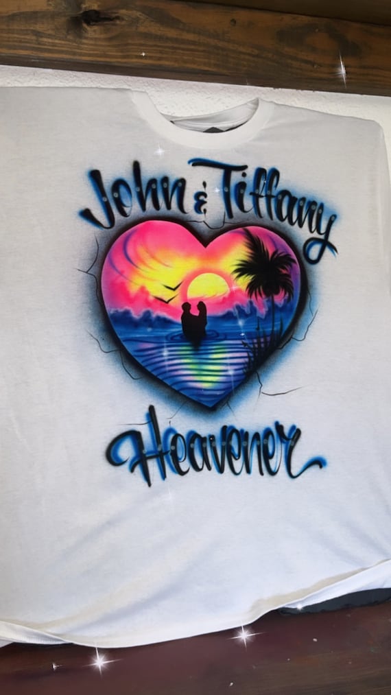 Custom Couple Personalized Airbrush Name T Shirt / Heart