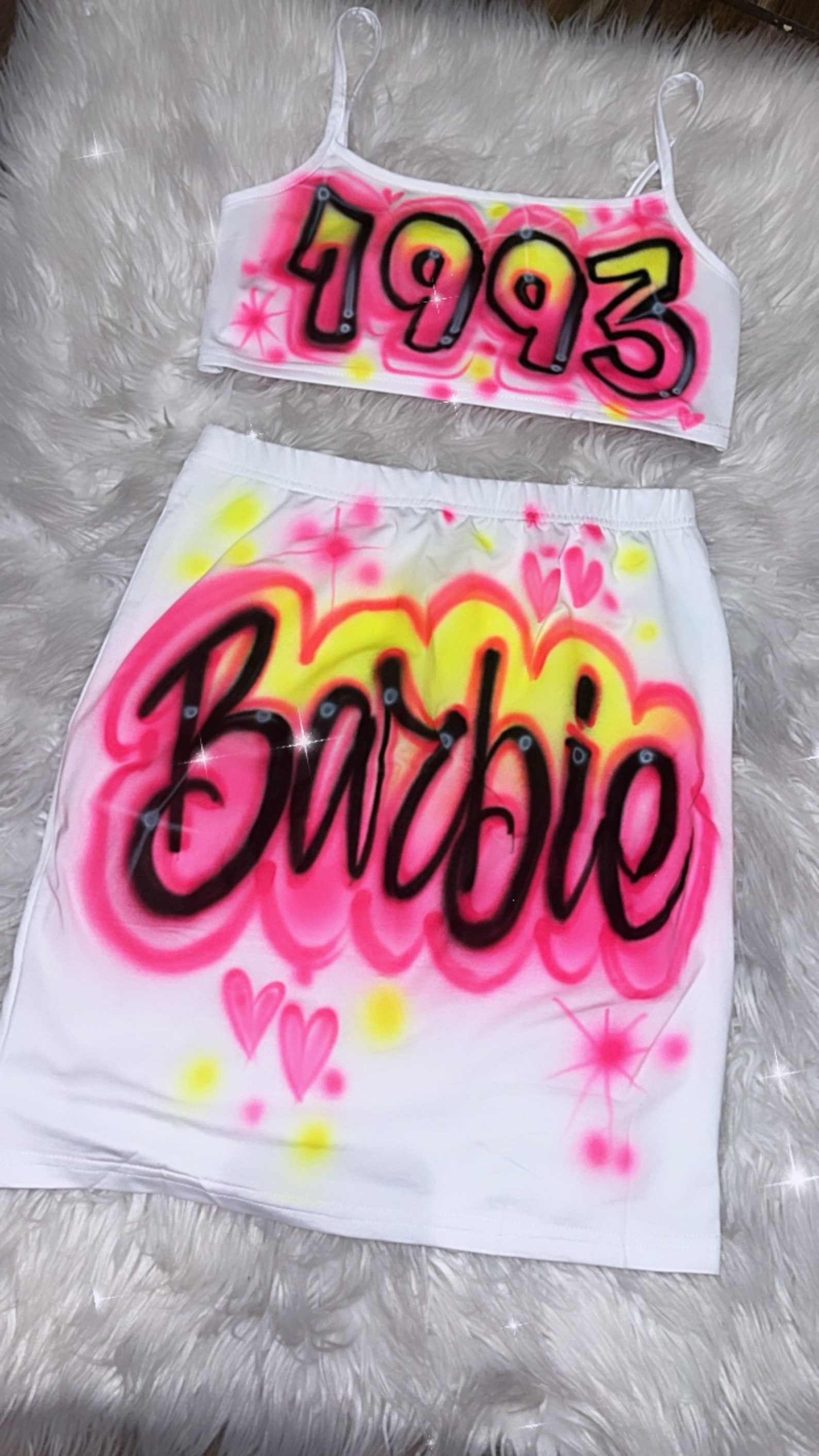 Custom Personalized Airbrush Outfit/ Crop Top Skirt Set /2000s Clothing