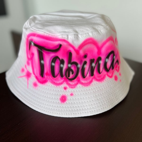 Custom Airbrush Bucket Hat Personalized Name Hat Hot Fun Summer Beach Vacation Getaway Headwear