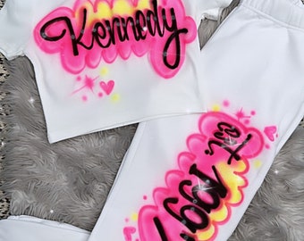 Custom Airbrush Crop Tee Sweatpants Set | Airbrush 90's outfit | Birthday Outfit | Personalized Zodiac Dance Team Outfit