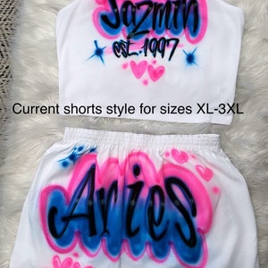 Custom Personalized Airbrush Name Booty Shorts Crop Top Set 90s Clothing Zodiac outfit Birthday outfit Airbrush outfit for Woman image 2