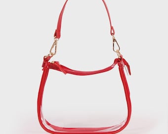 Game Day The Clara Clear Purse in Red | Plastic Stadium Bag | Clear Stadium Approved Purse | Clear Concert Bag | Clear Shoulder Bag