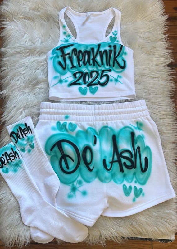 Custom Airbrush  Booty Shorts Crop Top Set with socks | FreakNik outfit idea| 90s Clothing| | Y2K Outfit| Birthday outfit