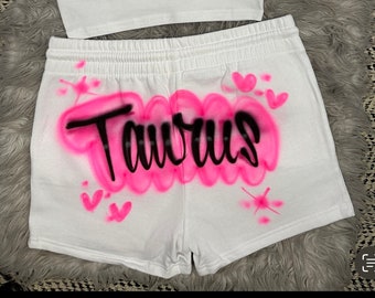 Short personnalisé prénom aérographe short du zodiaque tenue d