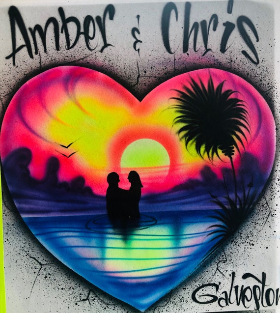 Custom Couple Personalized Airbrush Name T Shirt / Heart