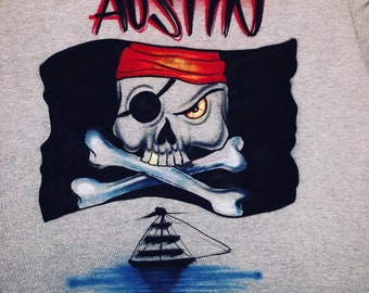 Pirate Custom  Personalized Airbrush Name T shirt / Pirate shirt / Pirate Ship Skull shirt
