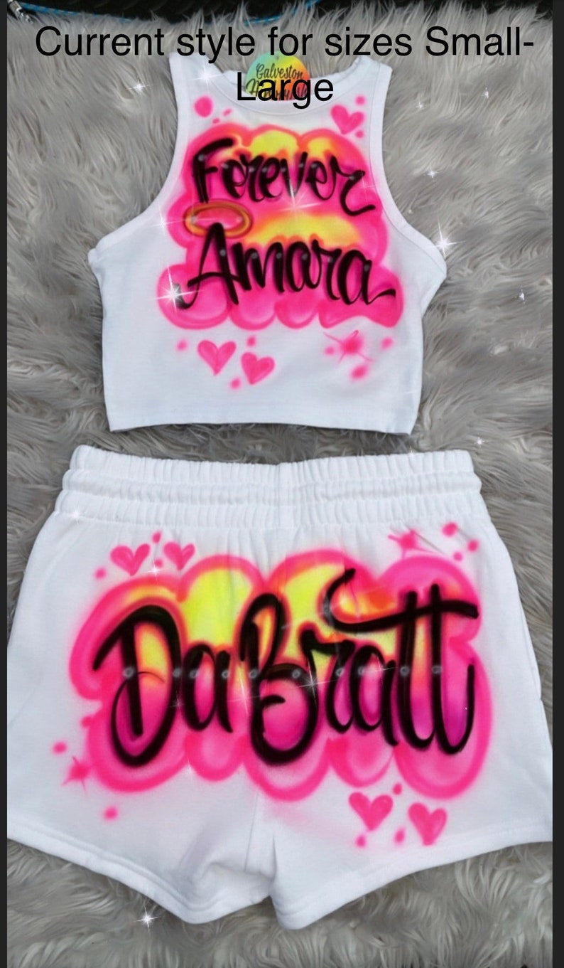 Custom Personalized Airbrush Name Booty Shorts Crop Top Set 90s Clothing Zodiac outfit Birthday outfit Airbrush outfit for Woman image 3