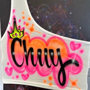 Custom Airbrush One Shoulder Crop Tank Top, Personalized Name Crop Top, White Womens Tank
