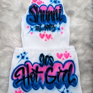 Custom  Personalized Airbrush Name Shorts White Beater Set /Freaknik outfit for woman