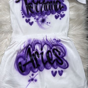 Custom Personalized Airbrush Name Booty Shorts Crop Top Set 90s Clothing Zodiac outfit Birthday outfit Airbrush outfit for Woman image 6