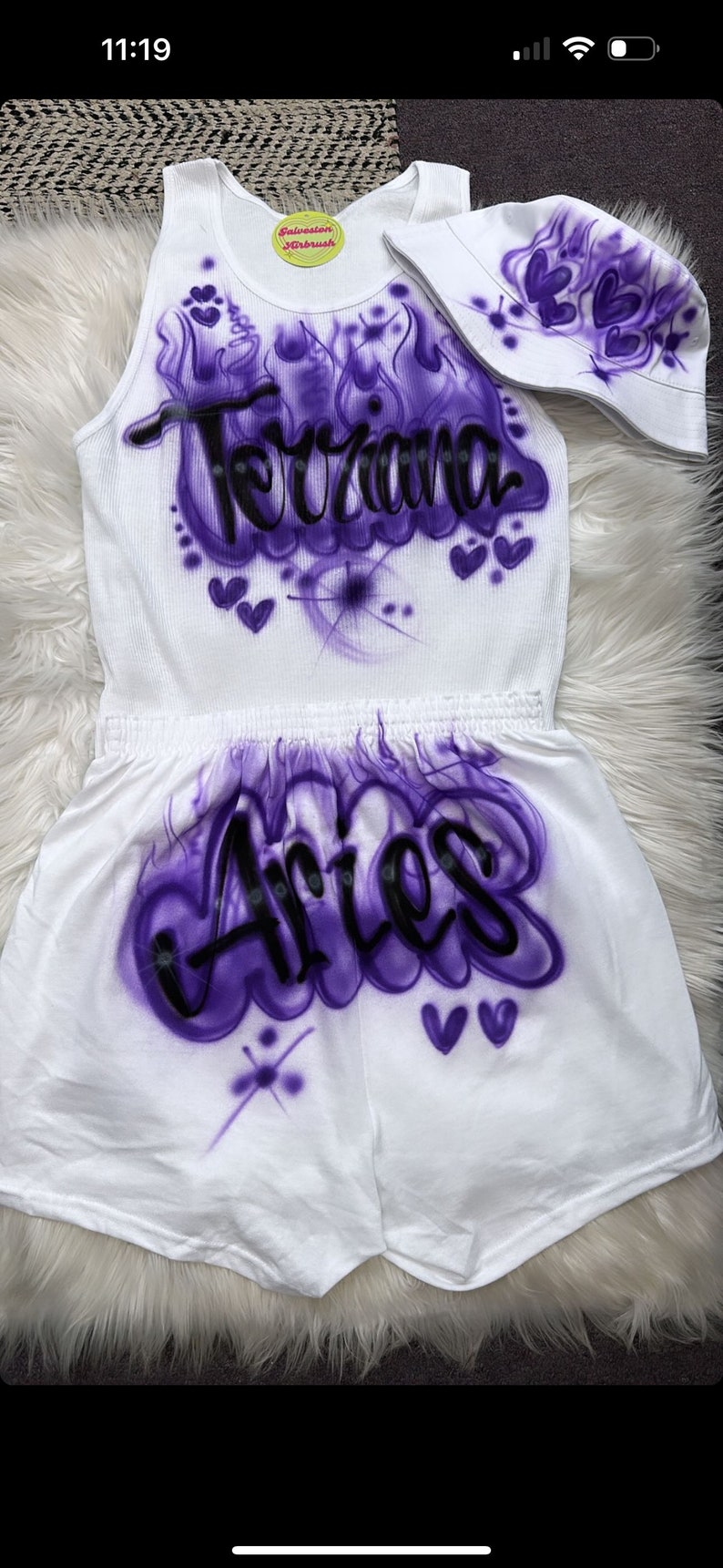 Custom Personalized Airbrush Name Booty Shorts Crop Top Set 90s Clothing Zodiac outfit Birthday outfit Airbrush outfit for Woman image 6