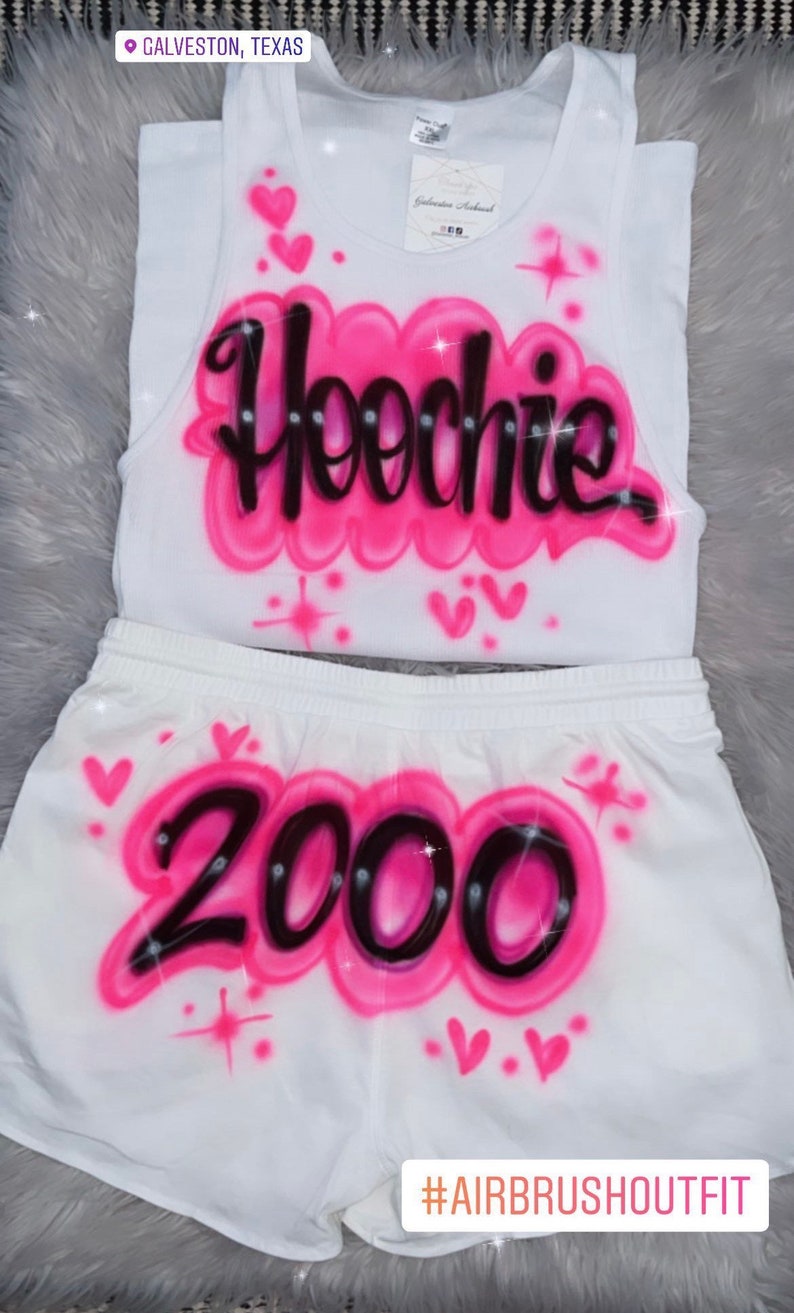 Custom  Personalized Airbrush Name Shorts White Beater Set 