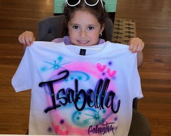 Aangepast airbrush-T-shirt voor kinderen – gepersonaliseerd handgeschilderd T-shirt – shirt strand, verjaardag, vakantie of familiereünie van Galveston Airbrush